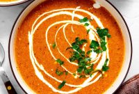 Creamy Roasted Red Pepper Soup Recipe with Garlic and Basil