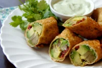 Crispy Avocado Egg Rolls with Creamy Cilantro Ranch Dip