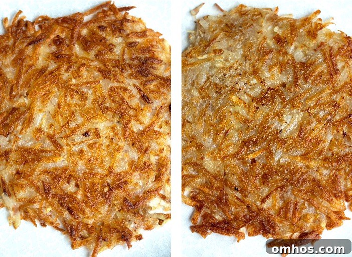 Homemade Crispy Hash Browns Recipe 5 Comparison of rinsed and unrinsed potatoes