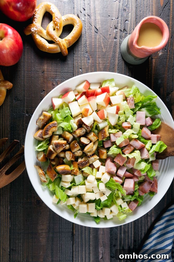 Fall Harvest Salad with Pretzel Croutons and Honey Mustard Dressing