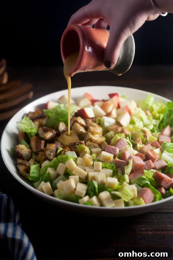 Fall Harvest Salad with Pretzel Croutons and Honey Mustard Dressing