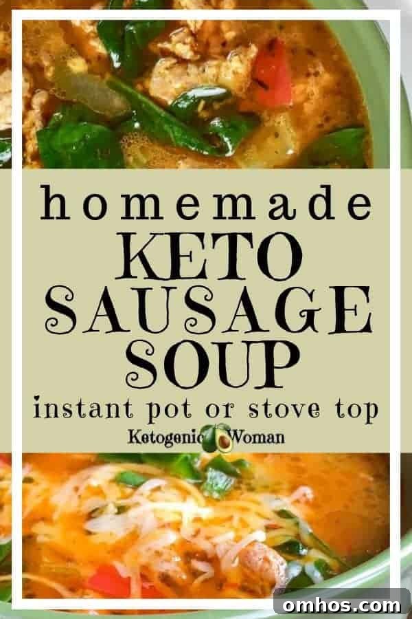 Keto Sausage, Pepper and Spinach Soup - Instant Pot or Stovetop 3 A close up of food, with Soup and Sausage