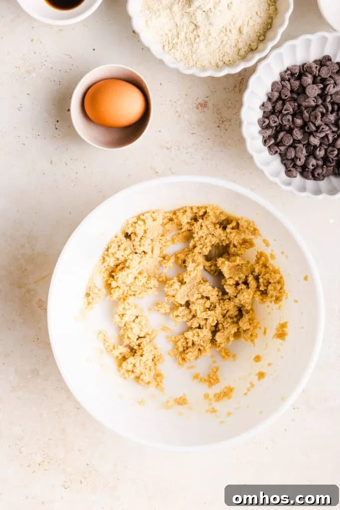 Chewy Whole Wheat Chocolate Chip Cookies Recipe 5 Brown sugar and butter creamed in a bowl.