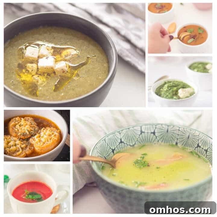 A square photo collage with 6 soups.
