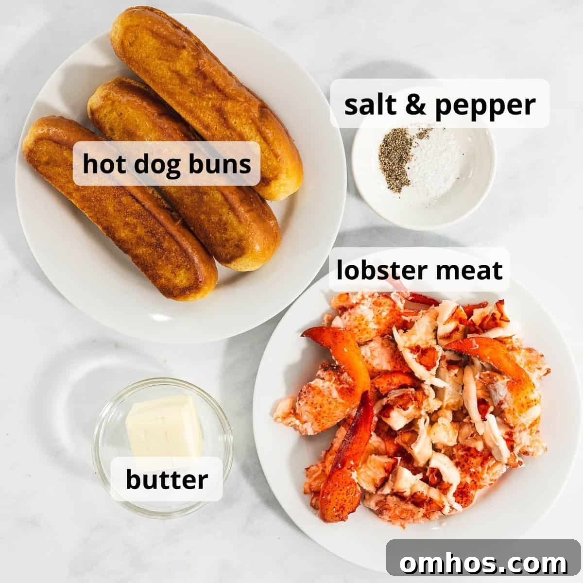 Warm Connecticut-Style Lobster Roll Recipe 4 Ingredients for warm Connecticut lobster rolls with text overlay.