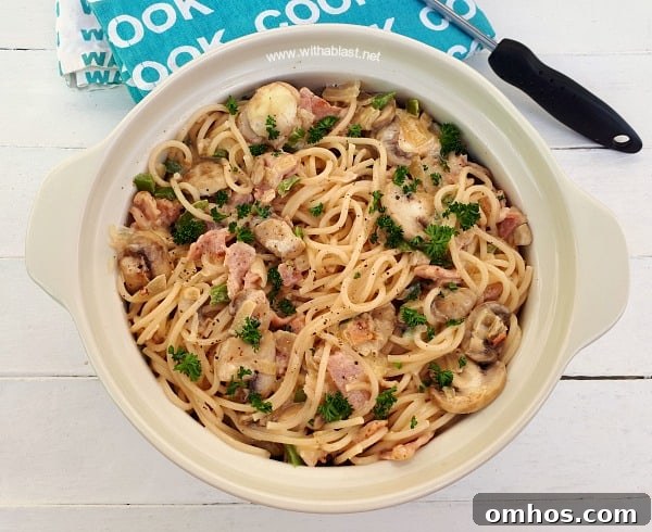 Creamy Bacon and Mushroom Spaghetti