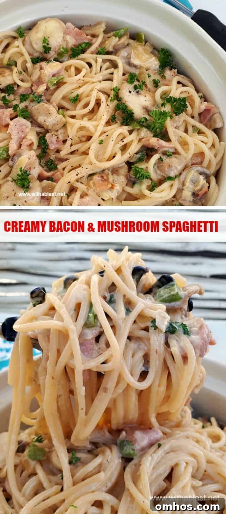 Finished creamy bacon and mushroom spaghetti