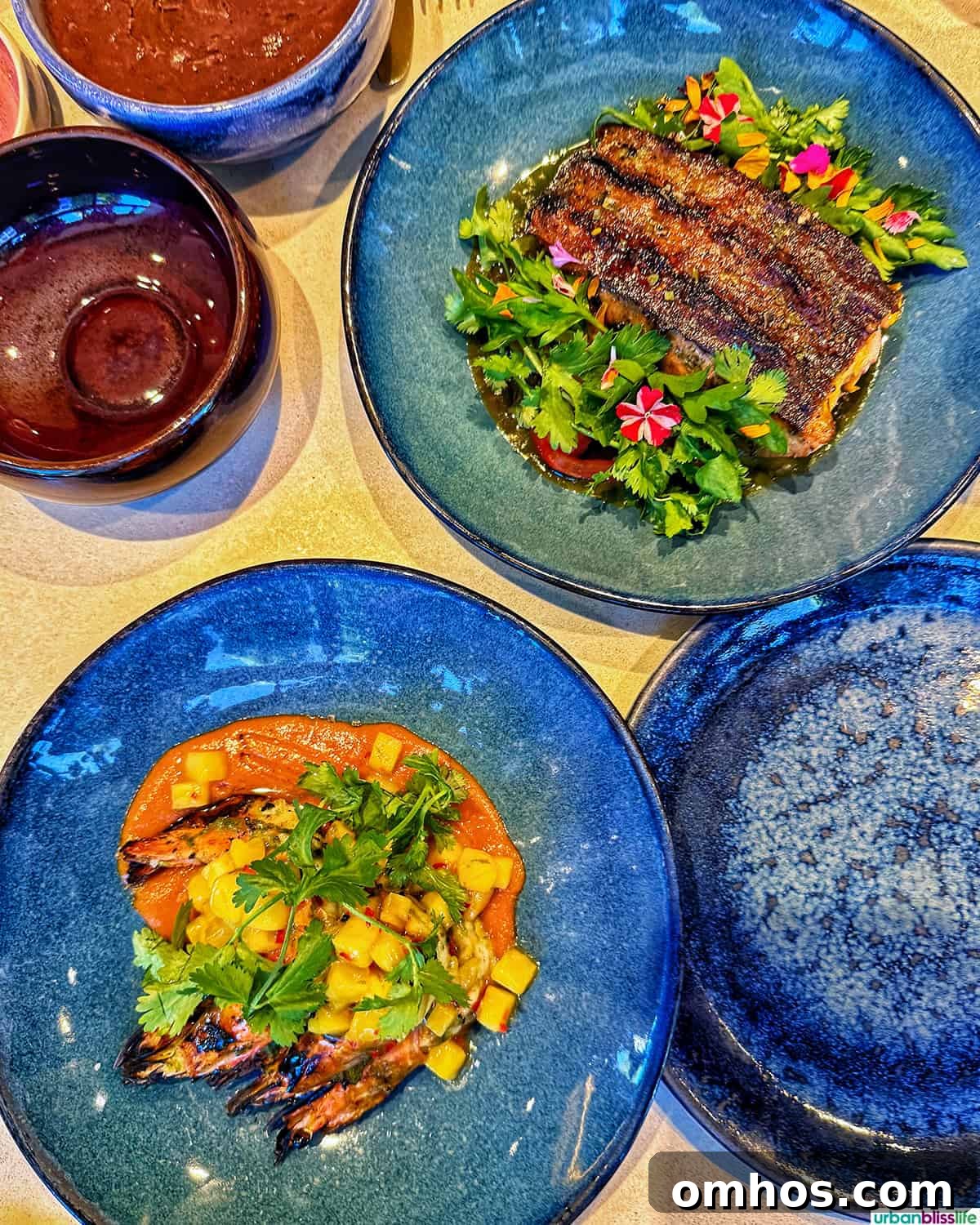 head on prawns and steelhead at Kann restaurant in Portland, Oregon.