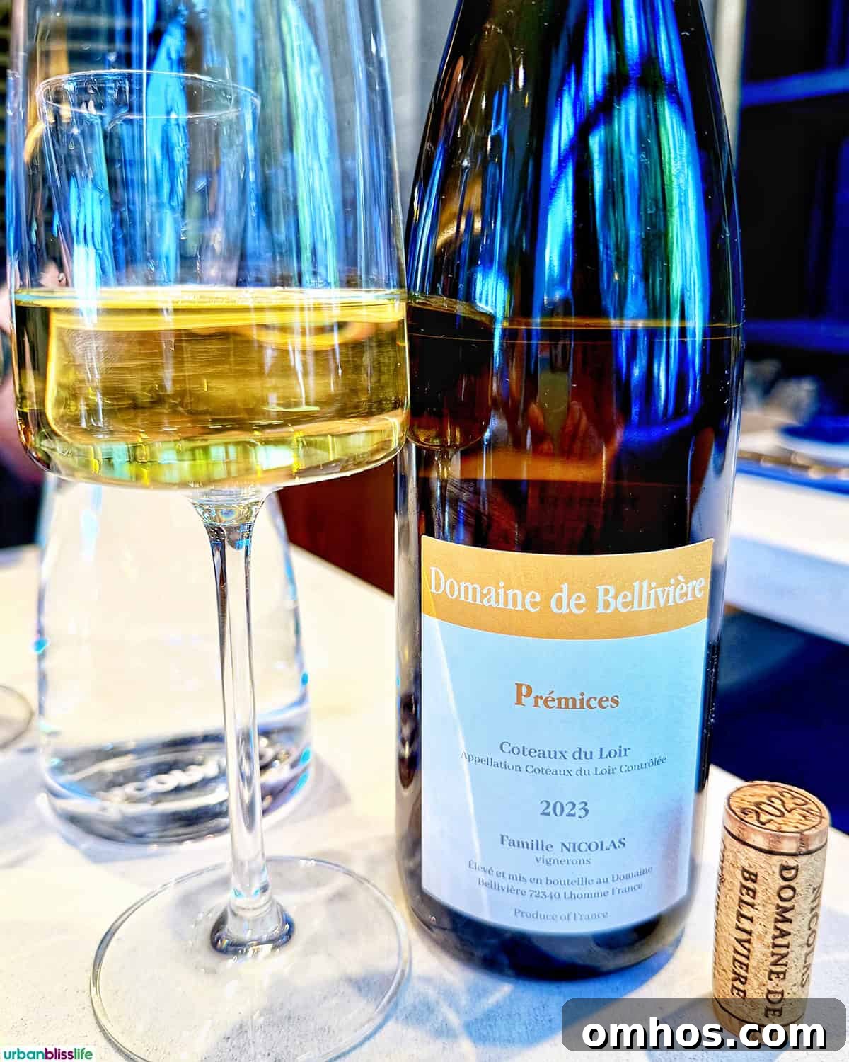 bottle and glass of chenin blanc white wine at Kann restaurant in Portland, Oregon.