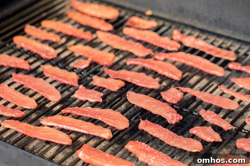 corned beef jerky on a grill.