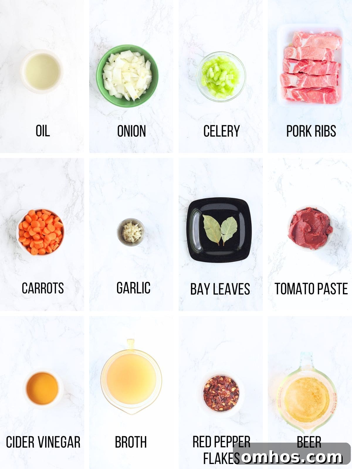 Collage of ingredients needed to make slow cooker country style pork ribs.