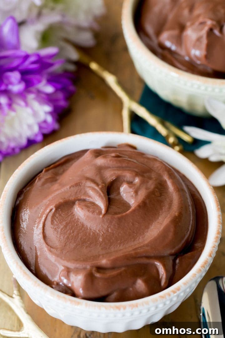 A small bowl of homemade chocolate pudding