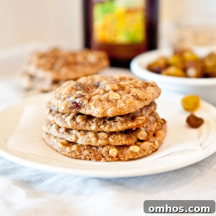 Dark Rum Oatmeal Raisin Cookies stacked