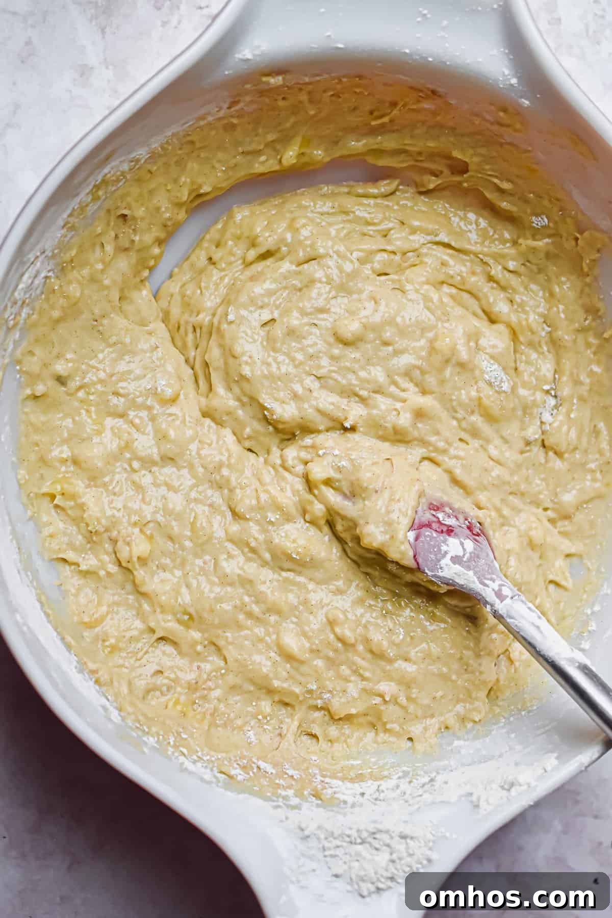 The batter is ready to be scooped into the muffin tins.