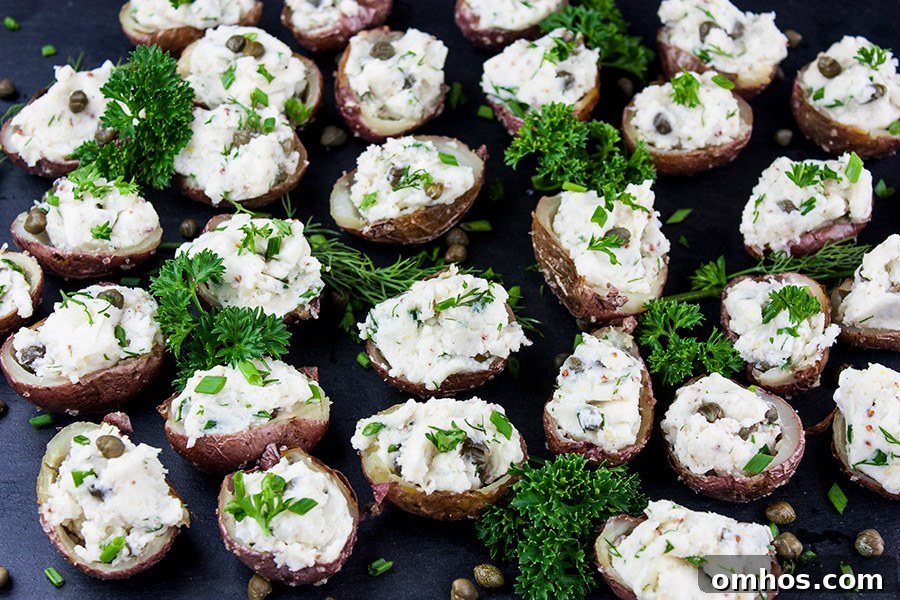 Deviled Potato Bites Recipe: Crispy Mini Appetizers 3 Deviled Potato Bites - potato bites garnished with parsley and dill