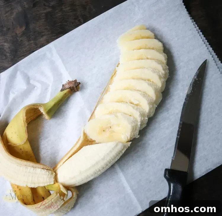 Overhead view of sliced banana