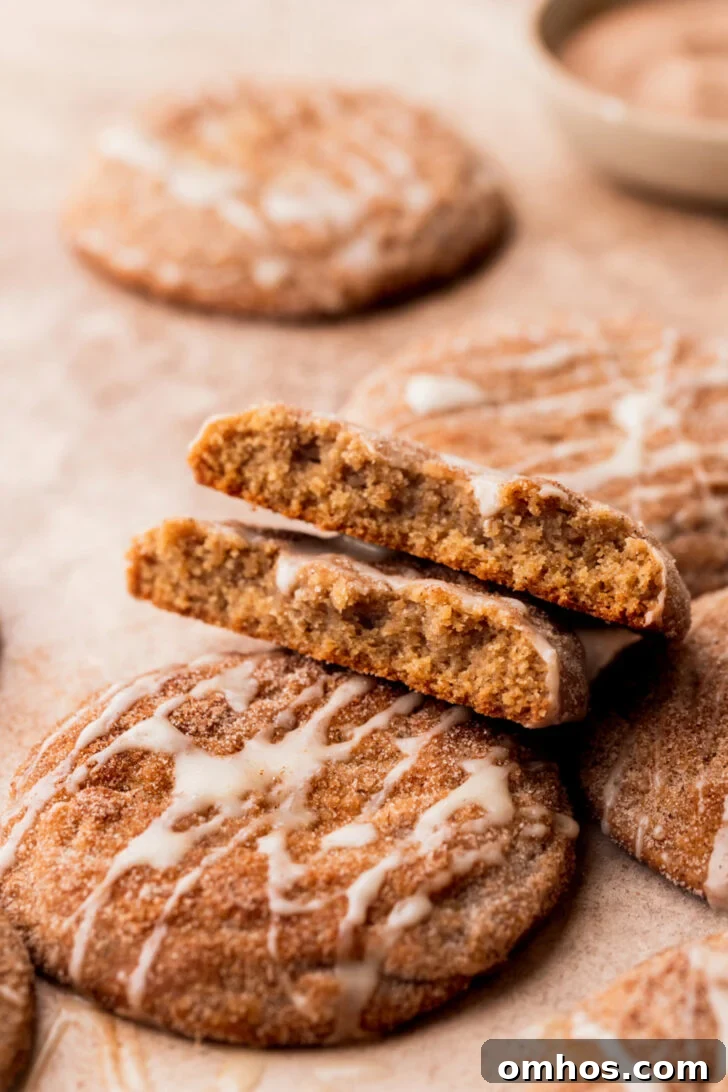 Side view of apple cider cookies split in half.