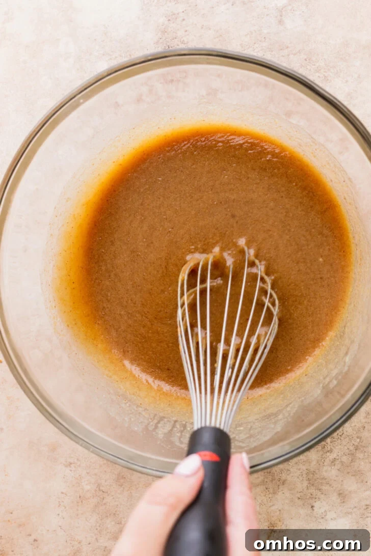 Wet ingredients in a bowl.