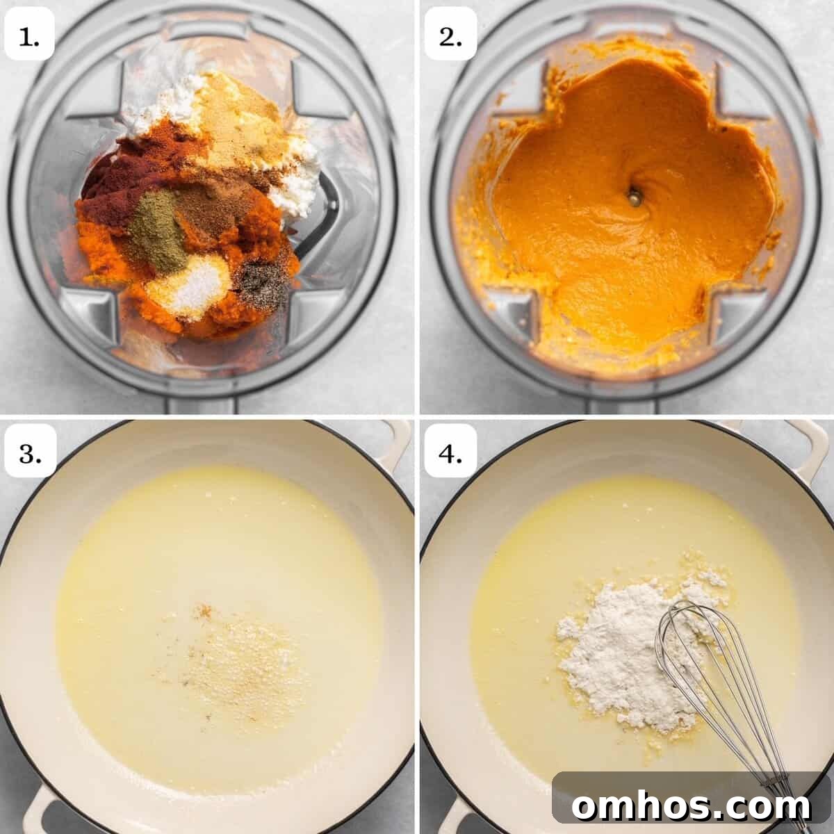 Creamy Pumpkin Pasta Sauce Recipe 4 steps for making pumpkin pasta sauce in 4 quadrants