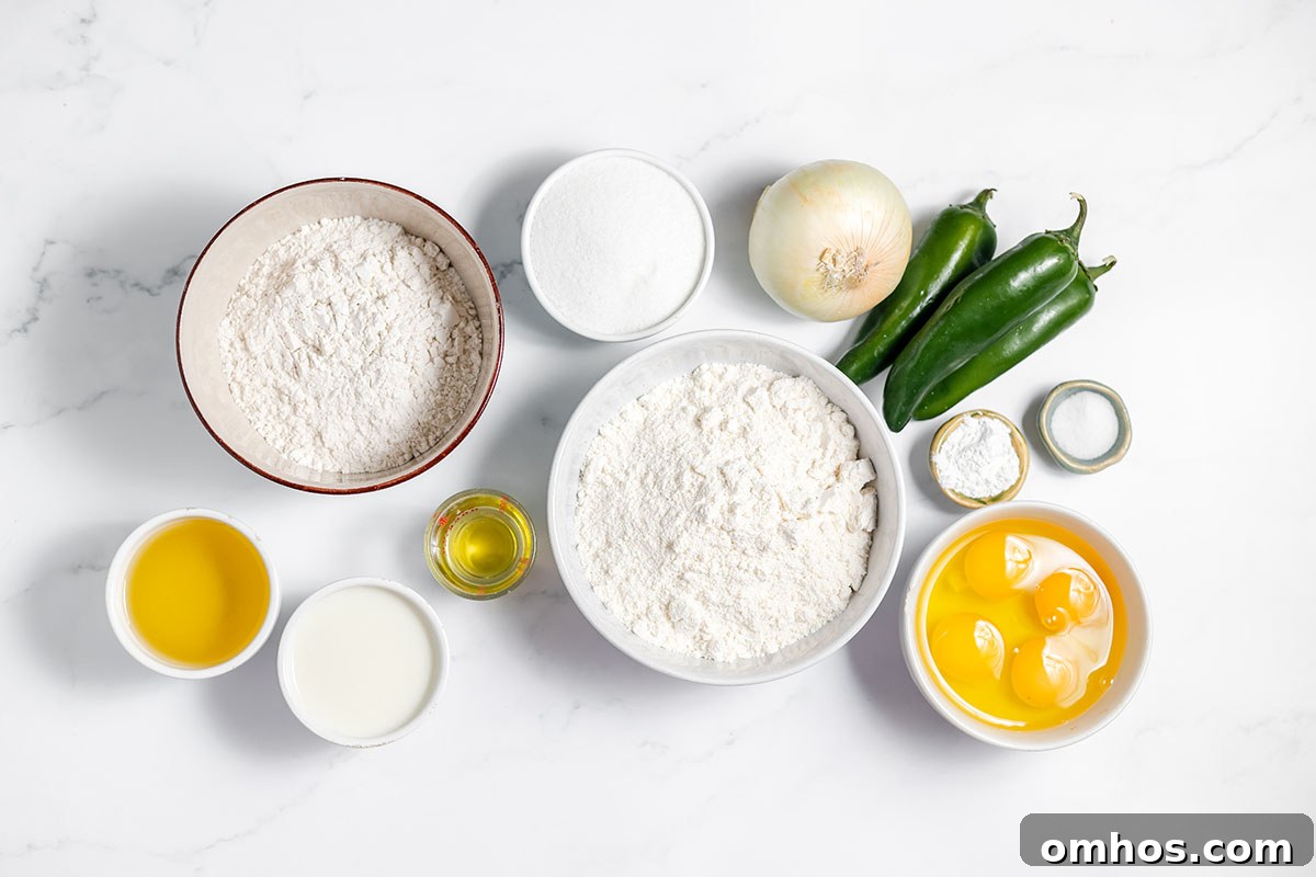 Ingredients to make Jalapeno Cornbread set out on the counter.