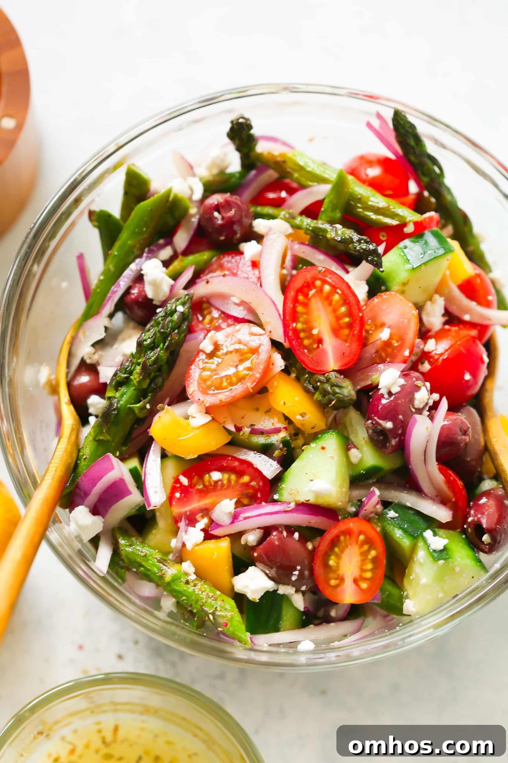  overhead view of a greek chopped bowl salad 