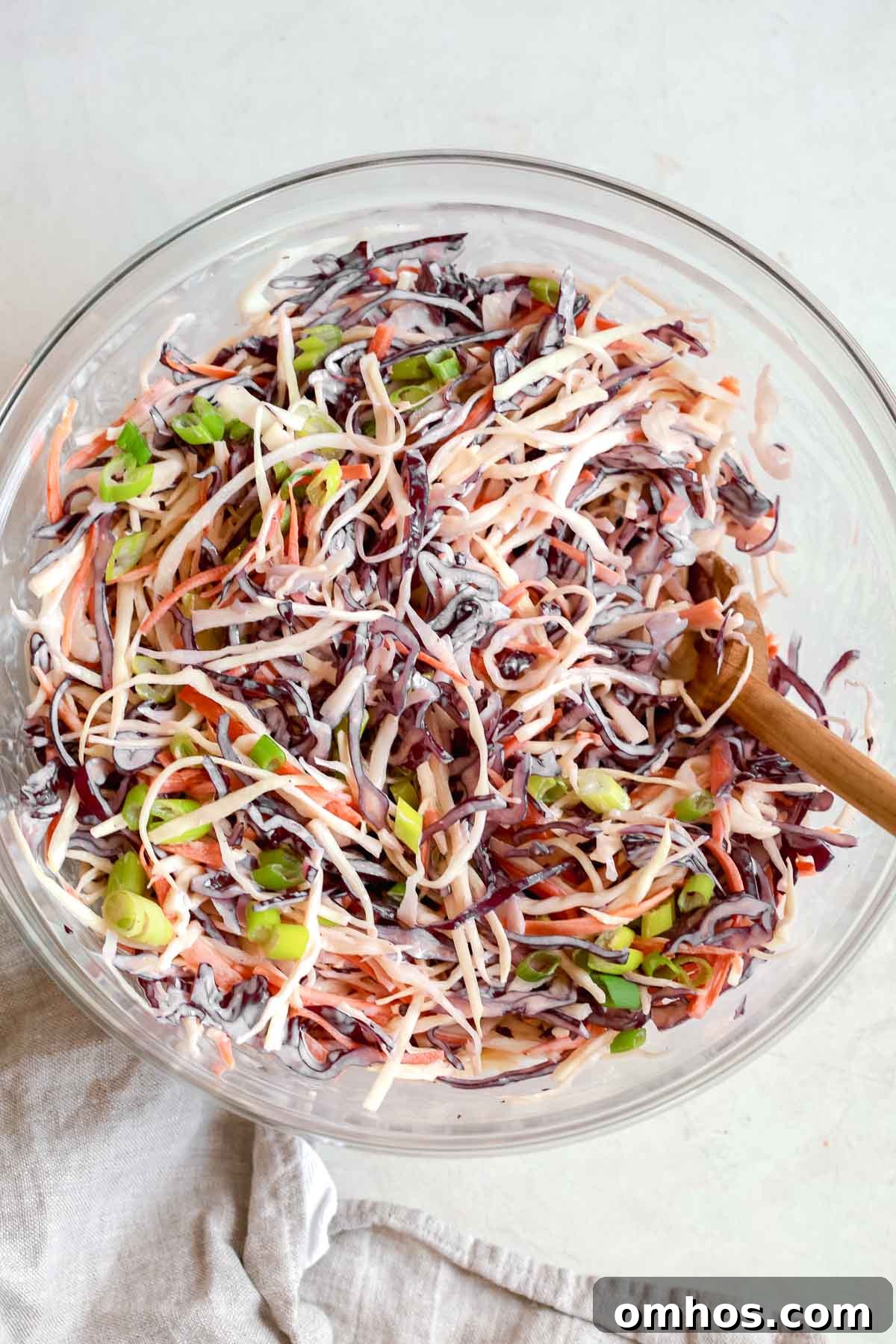 Overhead photo of cabbage coleslaw