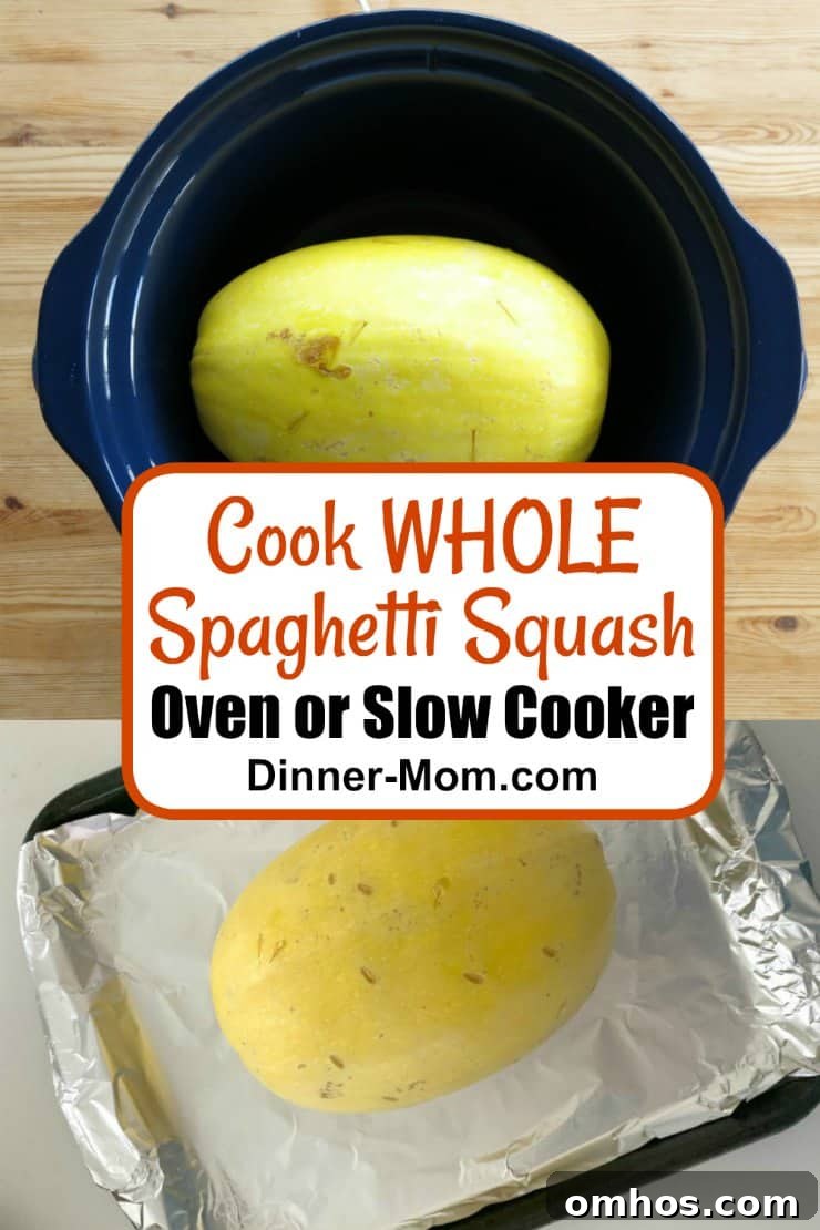 How to Cook Whole Spaghetti Squash in Slow Cooker or Oven 7 Whole Spaghetti Squash in Slow Cooker and on roasting sheet