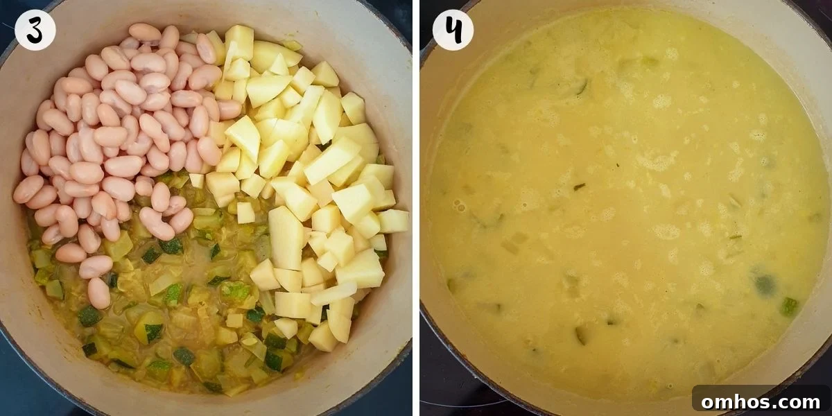 adding beans and potato