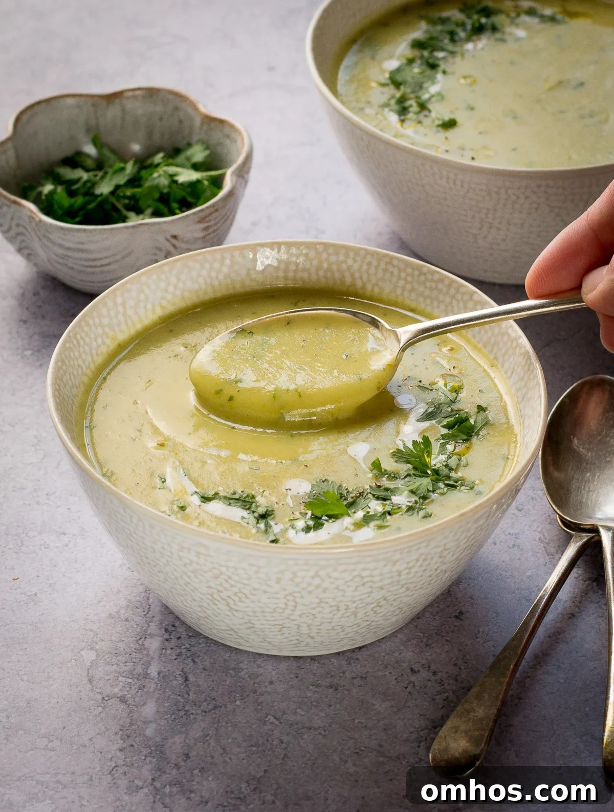 spoon of marrow soup from bowl