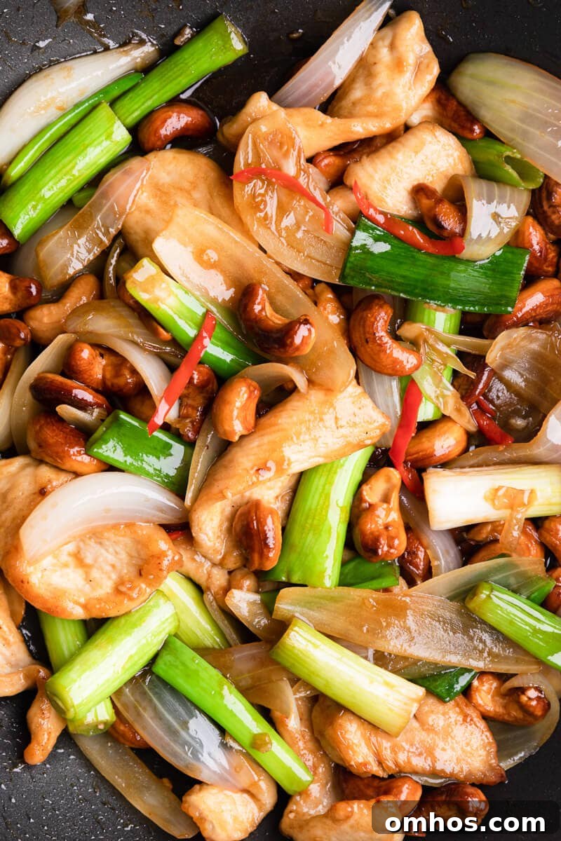 super close up at a Thai cashew chicken