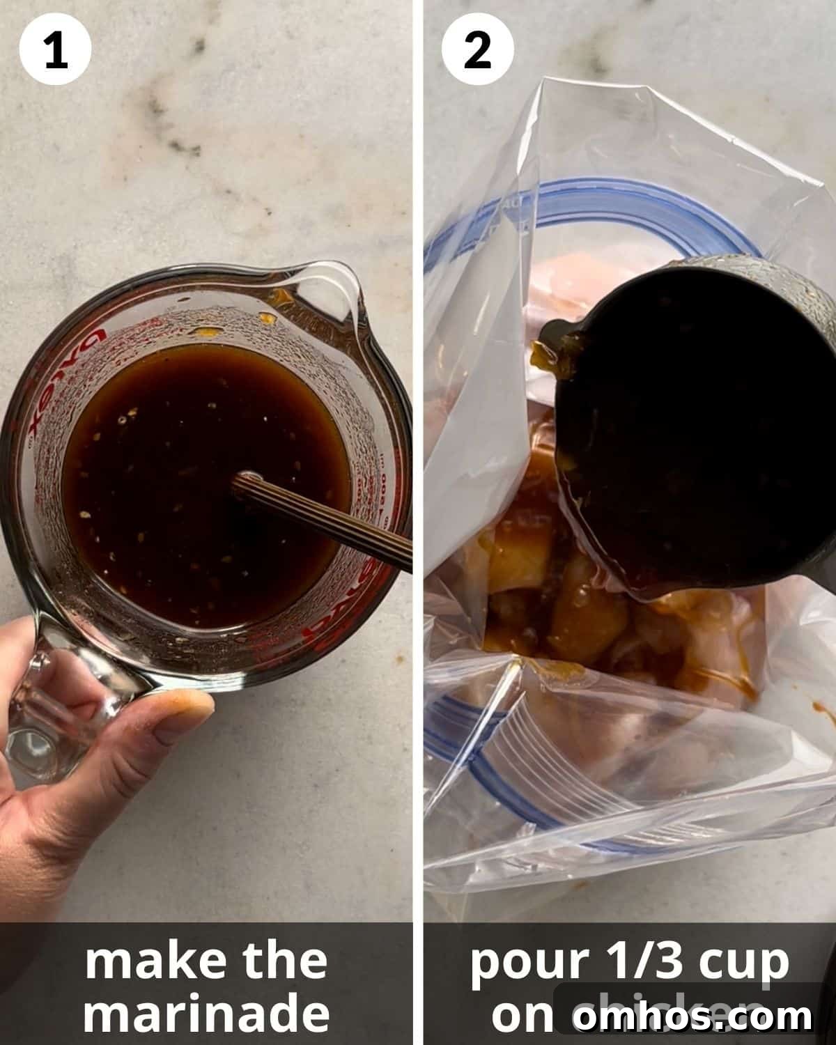 A 2 photo collage showing how to make the marinade.