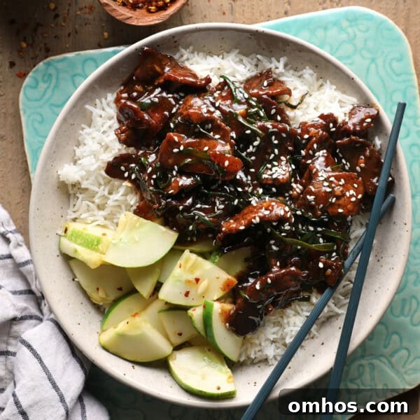 Mongolian beef served over rice