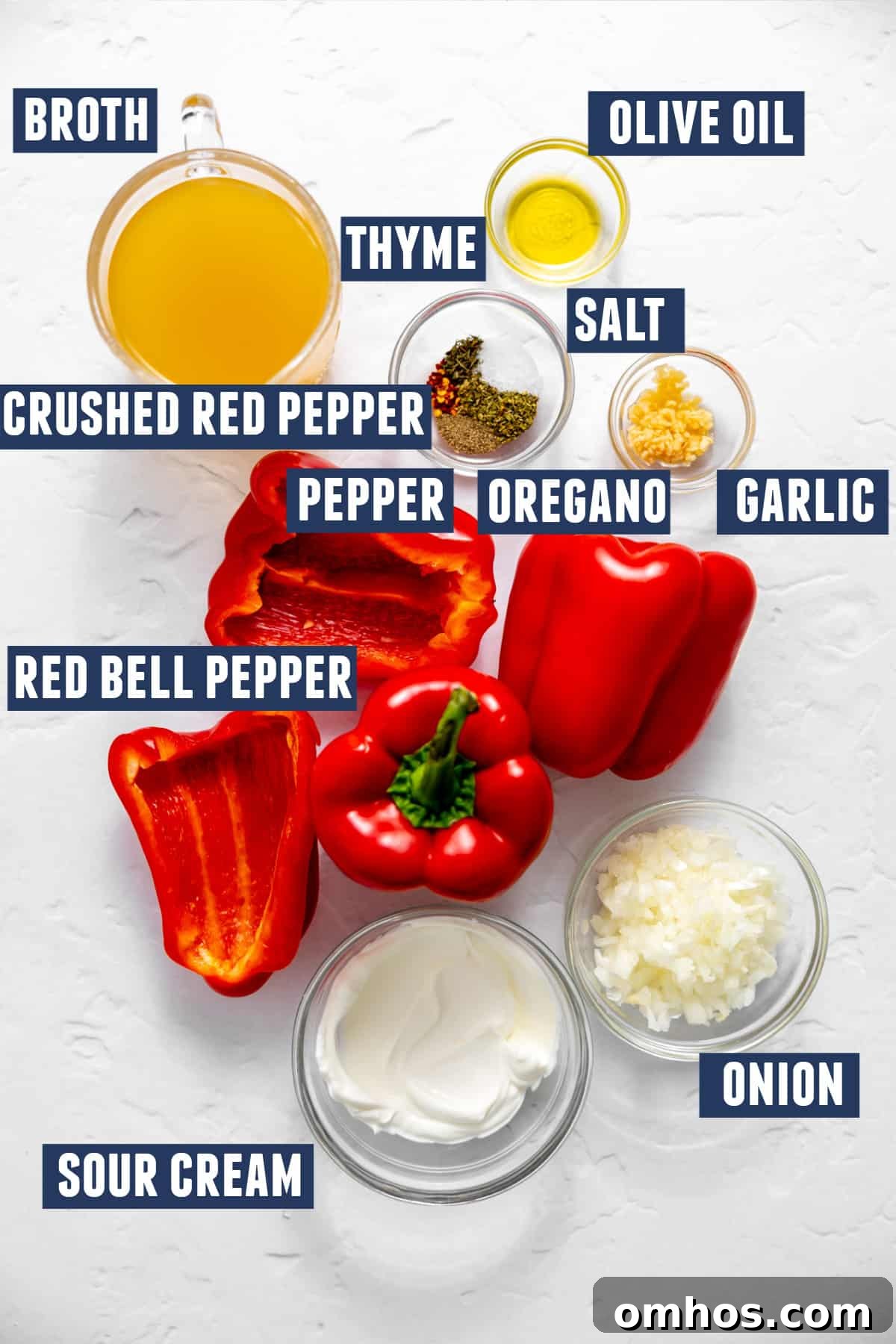 Ingredients in roasted red pepper soup.