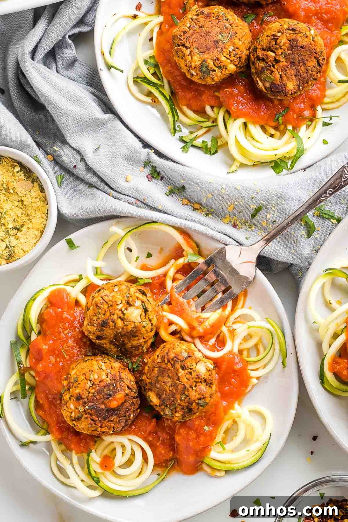 Zucchini noodles with bean based meatballs and marina sauce.