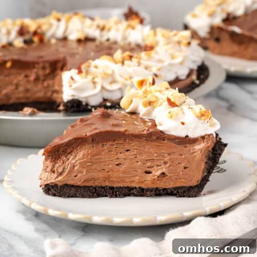 A slice of Nutella pie served on a small dessert plate.
