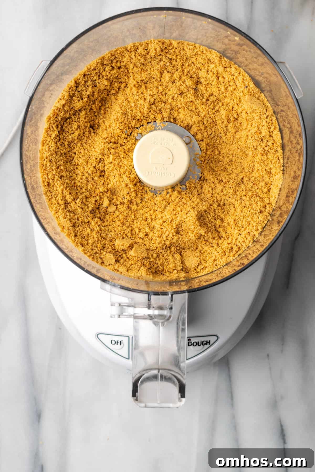 Graham crackers chopped into fine crumbs in a food processor.