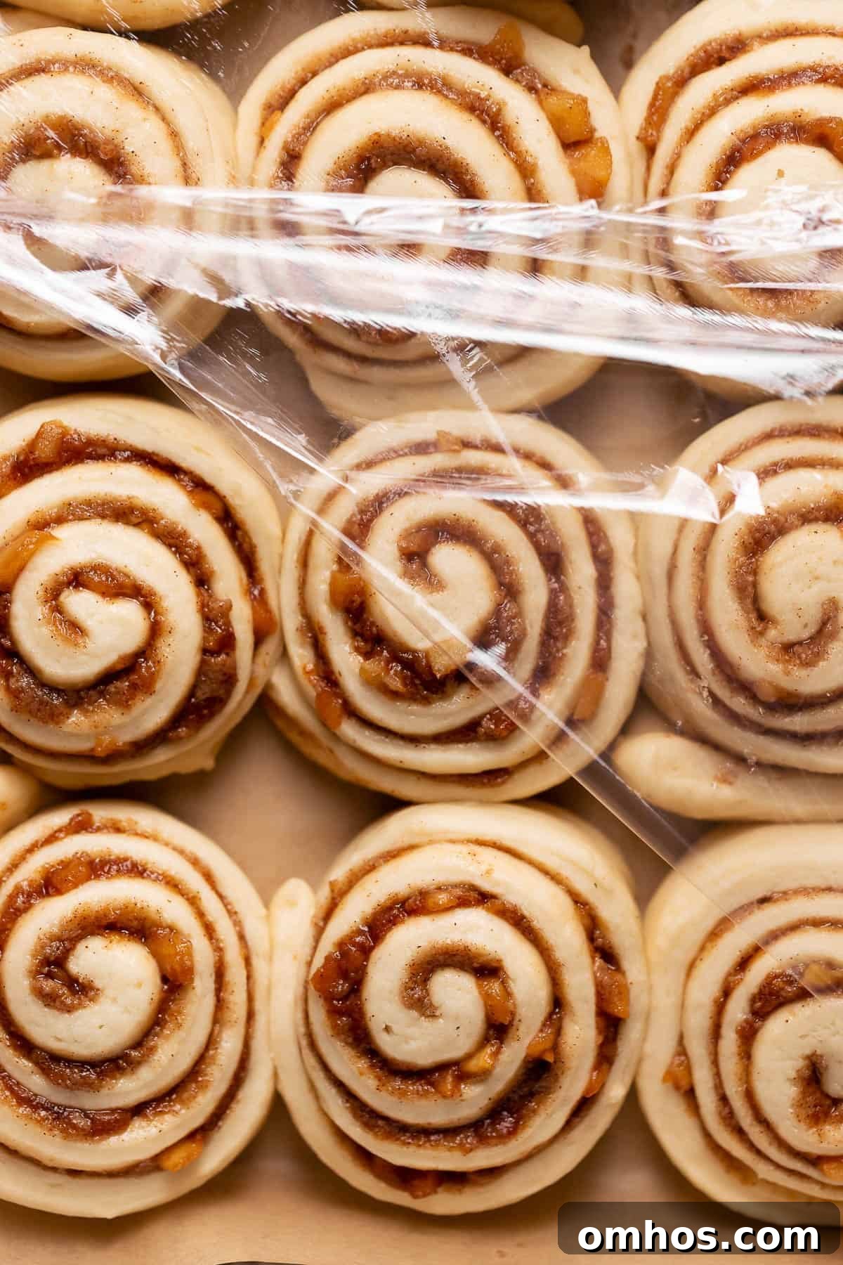 Apple rolls in a pan showing they have doubled in size.