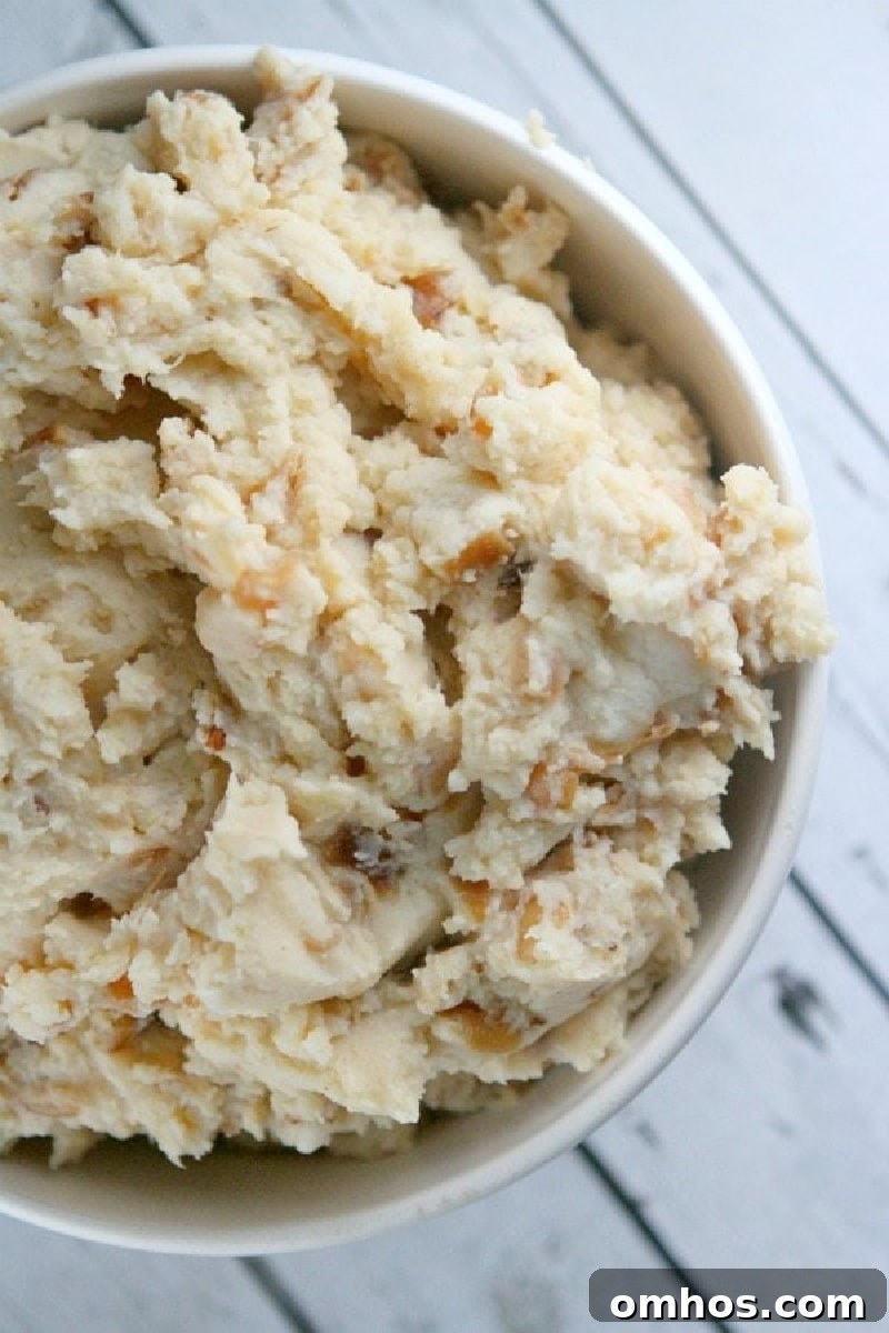 bowl of caramelized onion and horseradish mashed potatoes