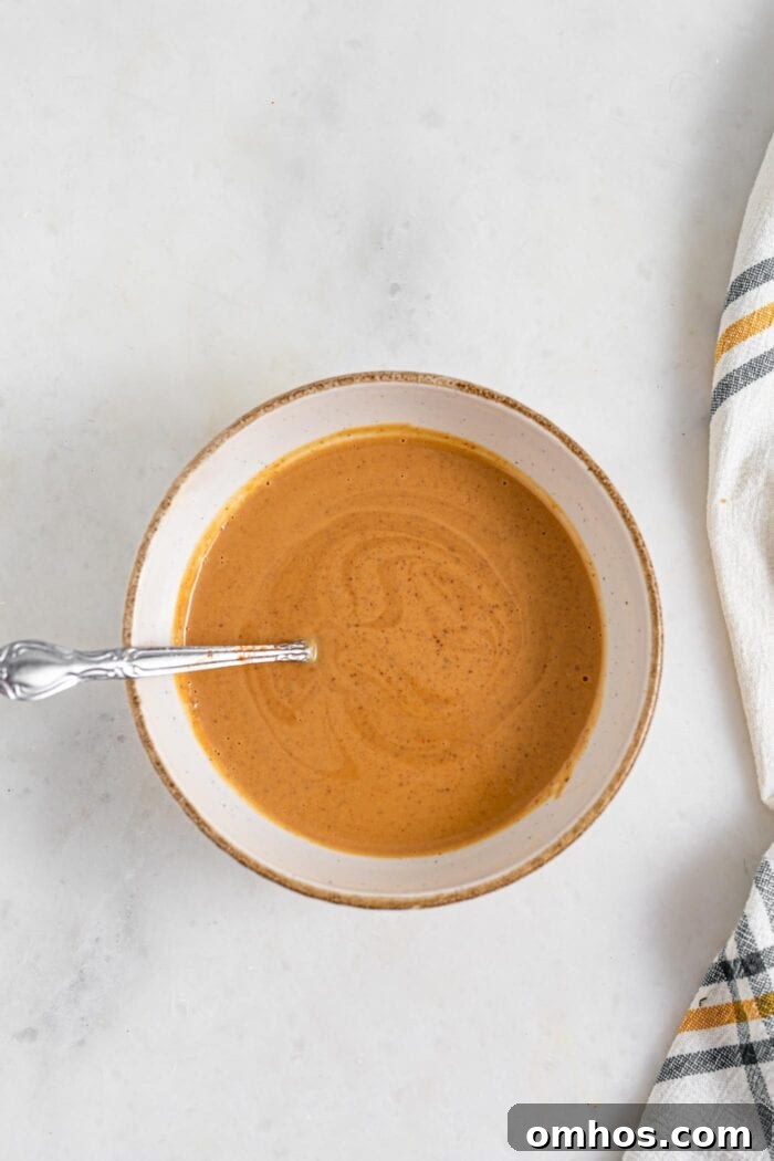 Bowl of almond butter sauce.