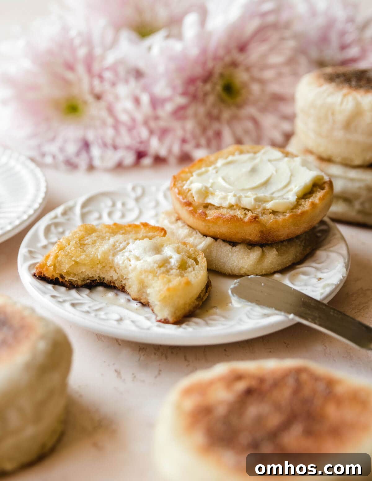 Toasted English muffins in the oven.