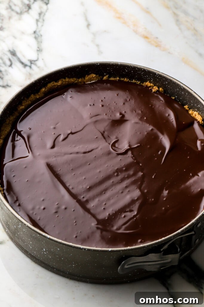 other half of chocolate ganache spread on top of cheesecake filling