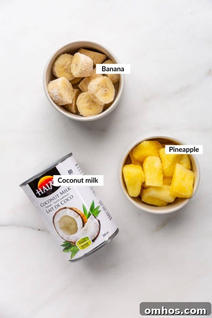 Ingredients for a pina colada smoothie
