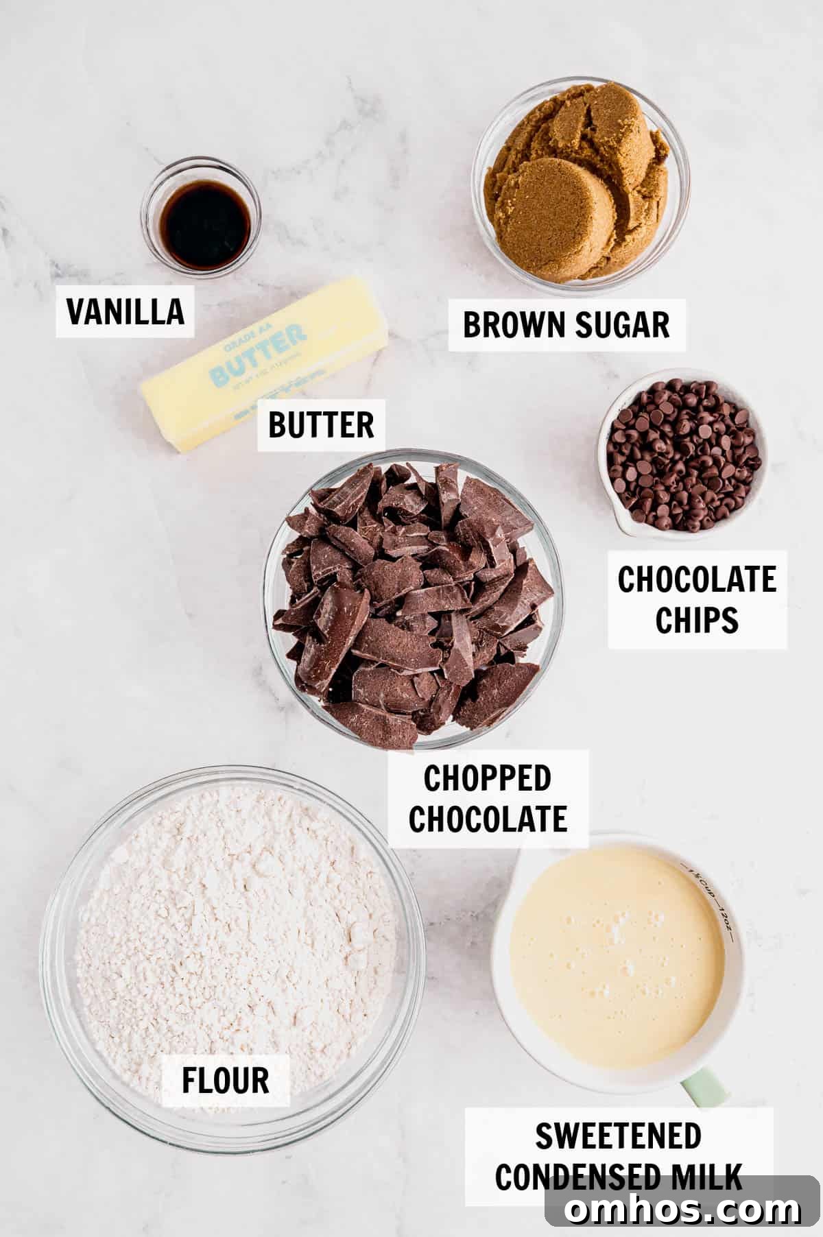No-Bake Chocolate Chip Cookie Dough Truffles 2 all of the ingredients for cookie dough truffles on a white tabletop
