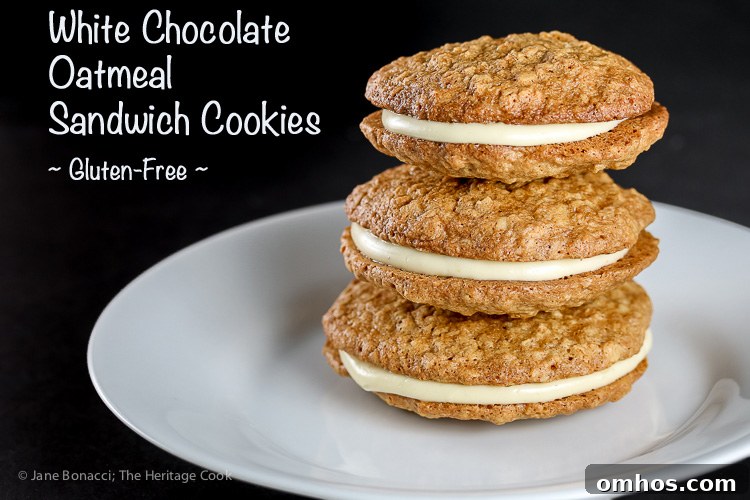 Gluten Free White Chocolate Oatmeal Sandwich Cookies © 2017 Jane Bonacci, The Heritage Cook