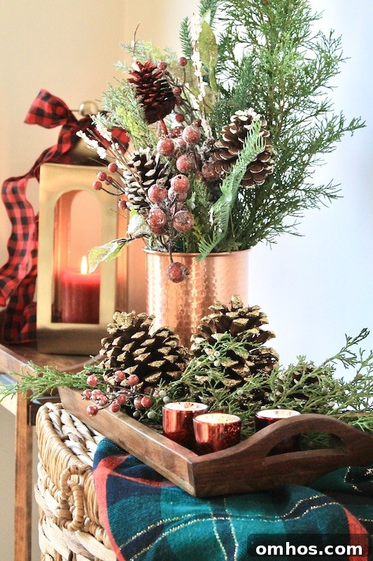 DIY Rustic Winter Woods Christmas Coffee Table Decor 7 christmas table centerpiece with fresh pine and juniper branches