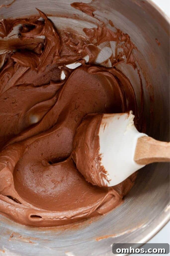 dairy-free chocolate buttercream frosting in a mixing bowl
