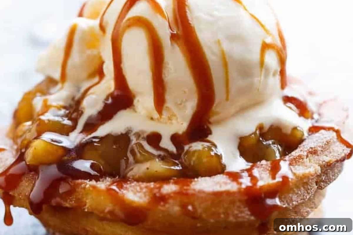 In a saucepan, combine brown sugar and heavy cream over medium-low heat, stirring until the sugar melts. Add butter and simmer for about 8 minutes until the sauce thickens slightly, then fill each churro bowl with apple filling, drizzle with caramel, and top with ice cream.