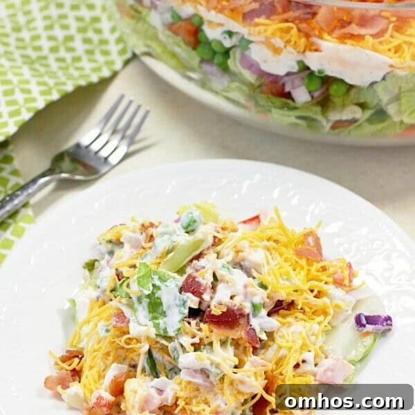 This 7 Layer Salad is the perfect addition to any meal or potluck. With layers of veggies, a tangy dressing, cheese, and bacon, this will be a new favorite!