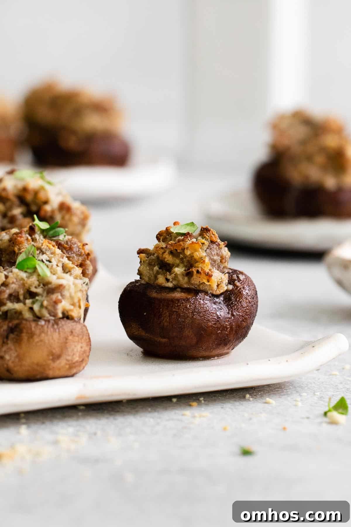 A side view of stuffed mushrooms