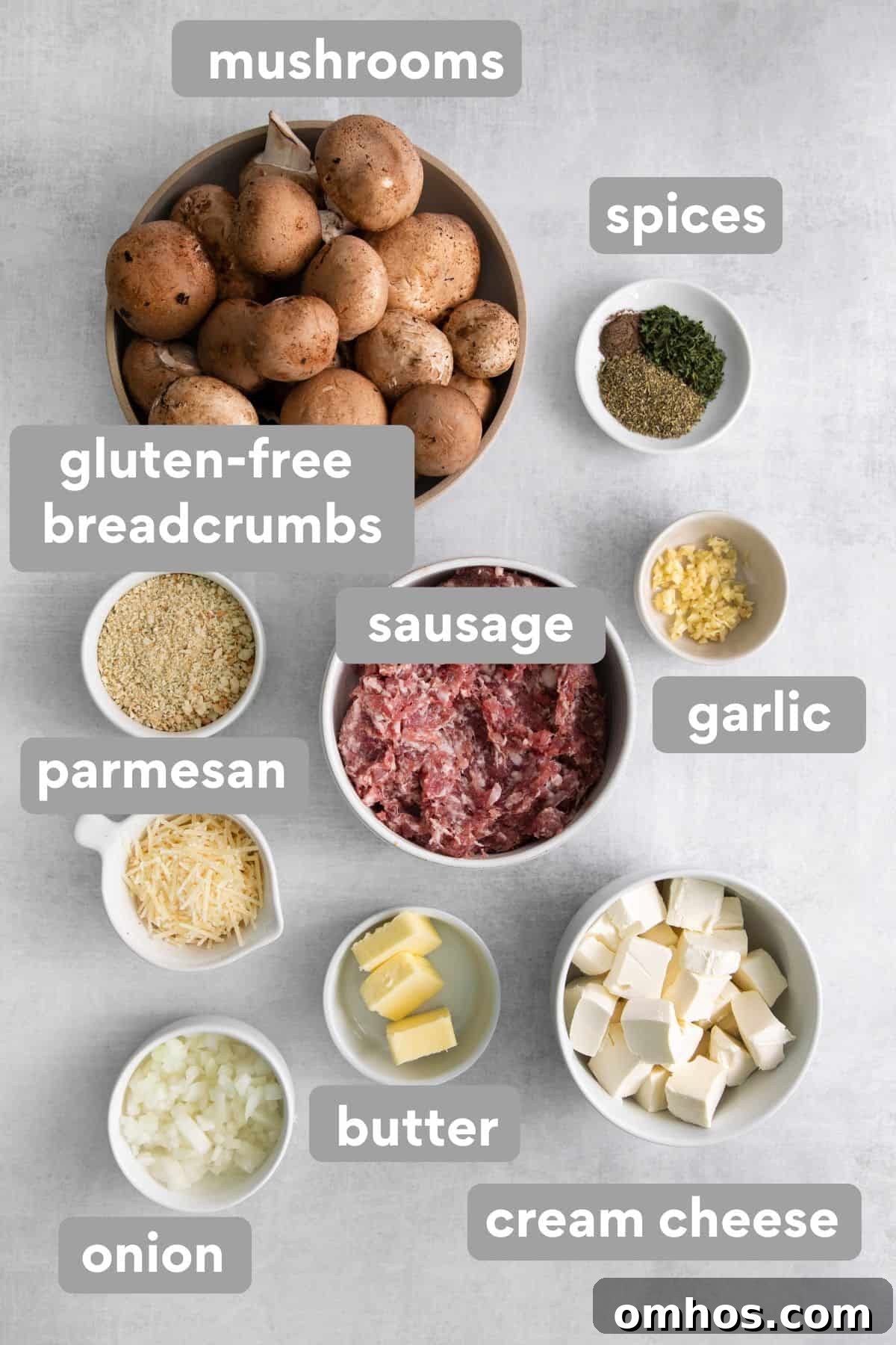 Stuffed mushroom ingredients on a counter top